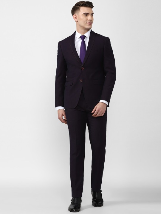 Men Purple Solid Slim-Fit Single-Breasted 2-Piece Formal Suit